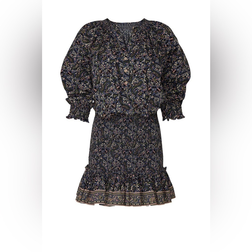 New! Veronica Beard Karlina Paisley Smocked Cotton Mini Dress 💙 size 0 - Picture 4 of 6